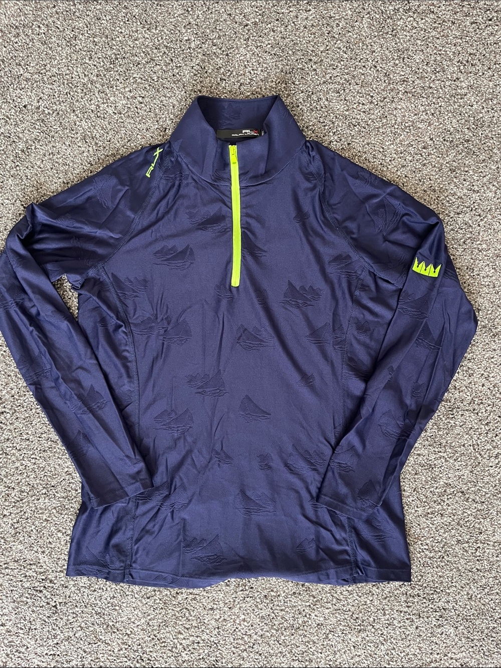 Ralph Lauren Navy Lightweight Half-Zip Jacket with Lime Trim